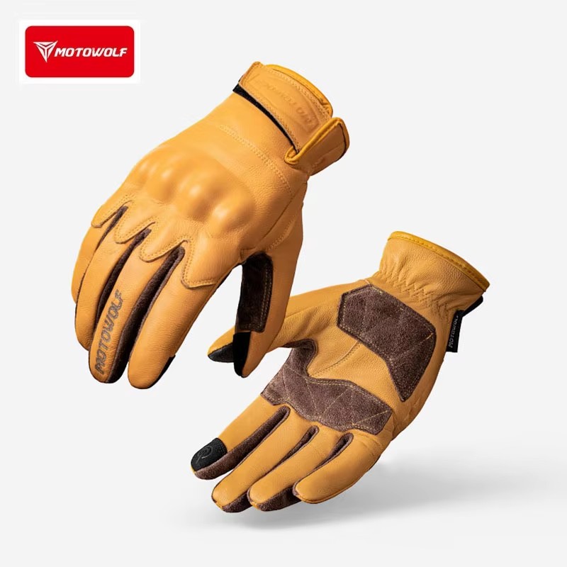 Motorcycle Glove Knuckle - Luvas de Couro para Motocicleta Retrô,
