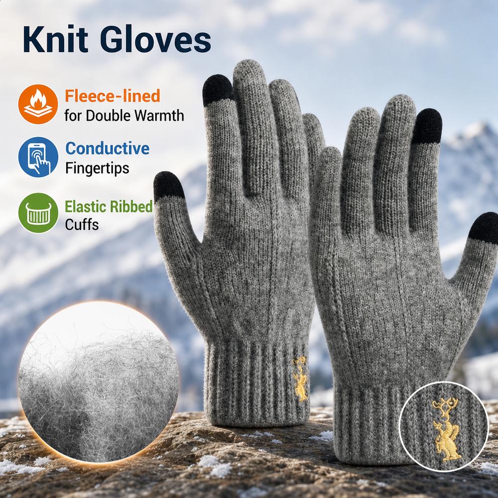 Wool Glove Lined - Luvas de inverno de malha, com